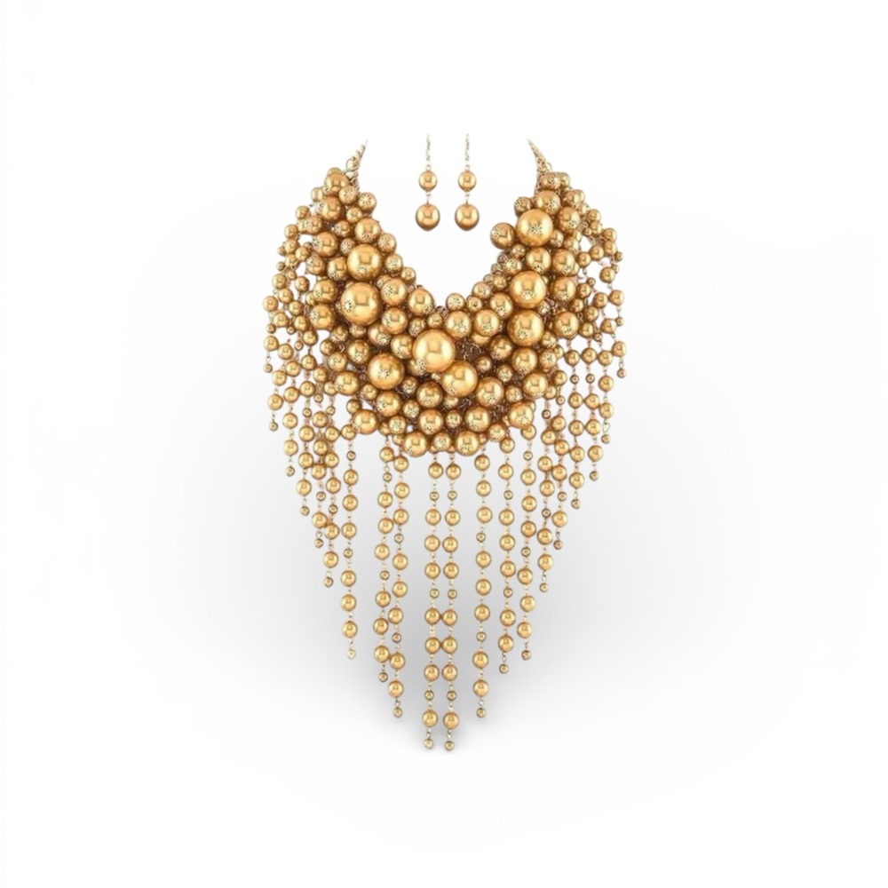 Elegant Gold Statement Necklace and Earring Set